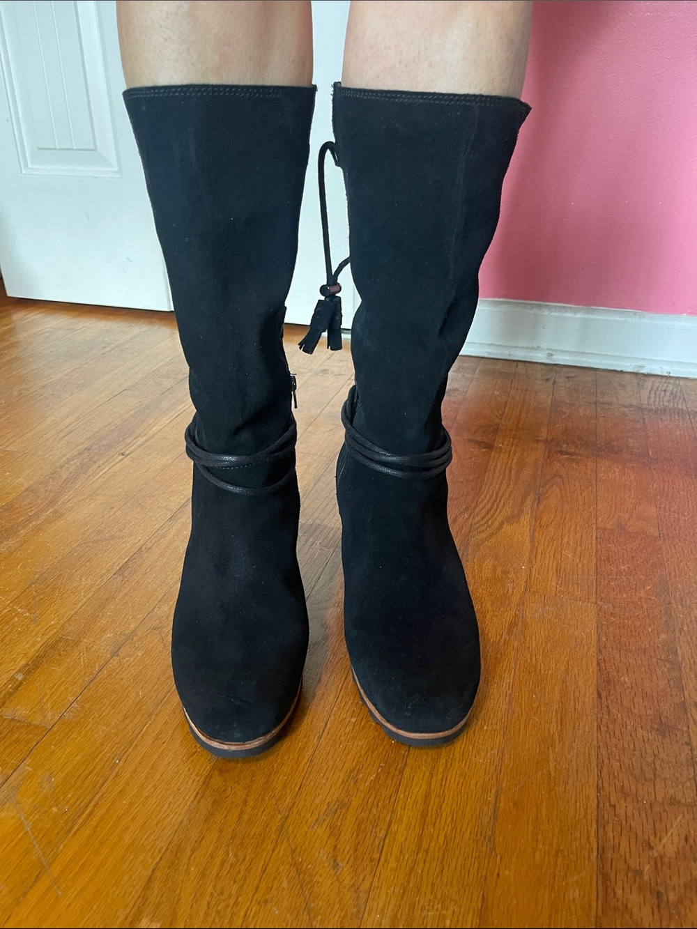 Sorel Black Suede Knee-High Tassel Boot